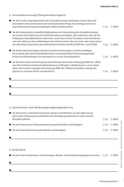 Vorsorgevollmacht, Formular [pdf]