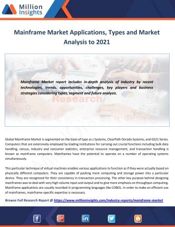 Mainframe Market Applications, Types and Market Analysis to 2021