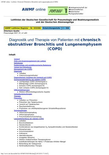AWMF online - Leitlinie: Chronisch Obstruktive Bronchitis und ...