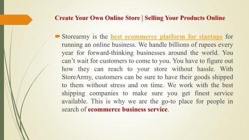 Best Ecommerce Platform For Startups - Storearmy