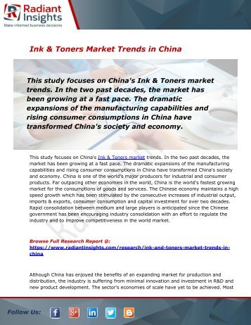 Global and China Ink & Toners Market Size, Share, Trends, Analysis and Forecast Report to 2026:Radiant Insights, Inc