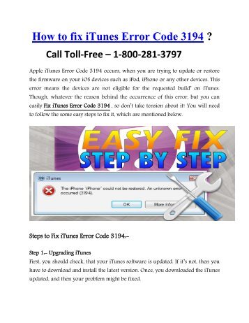 How to Fix iTunes Error Code 3194 Call 1-800-281-3707