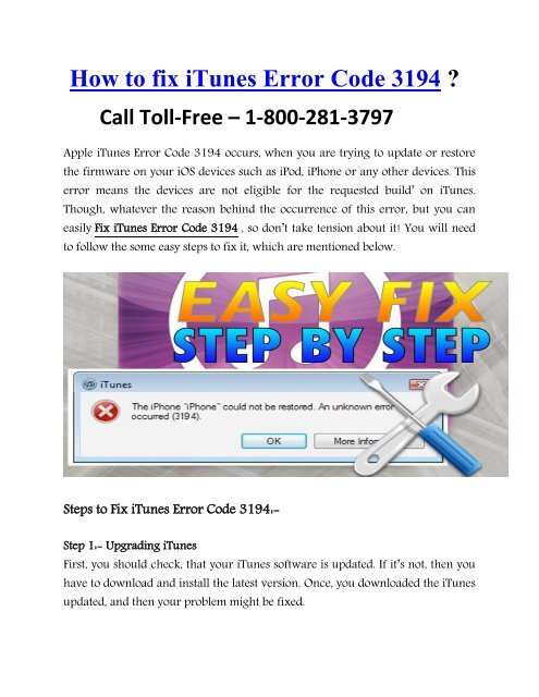 How to Fix iTunes Error Code 3194 Call 1-800-281-3707