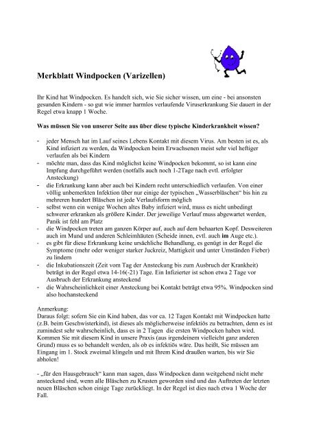 Merkblatt Windpocken Varizellen Kinder Jugendarzte Im Netz