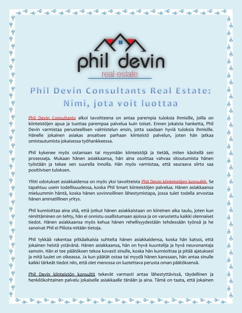 Phil Devin Consultants Real Estate: Nimi, jota voit luottaa
