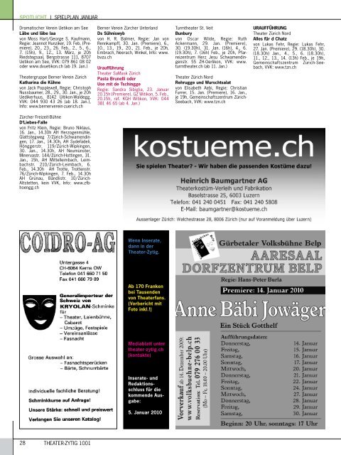 Infos unter www.ticketvorverkauf.ch - Theater-Zytig