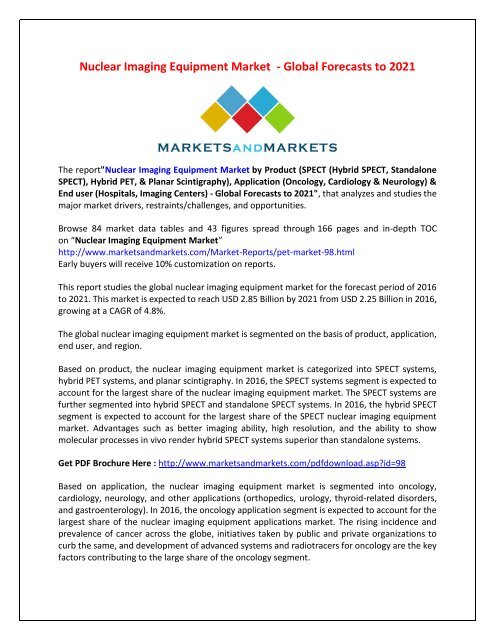 Nuclear Imaging Equipment Market  - Global Forecasts to 2021