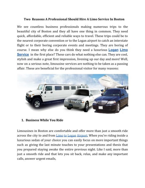 Two Reasons A Professional Should Hire A Limo Service In Boston