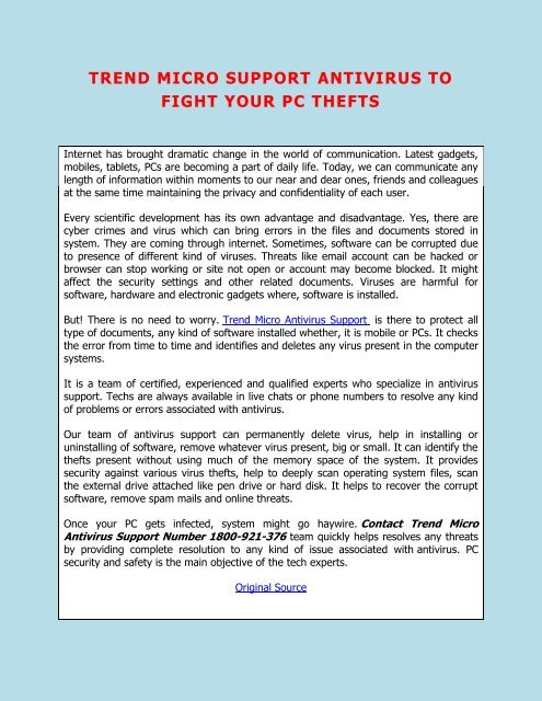 TREND MICRO SUPPORT ANTIVIRUS TO FIGHT YOUR PC THEFTS