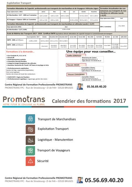 Promotrans Bordeaux Calendrier 2017