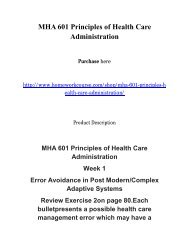 MHA 601 Principles of Health Care Administration