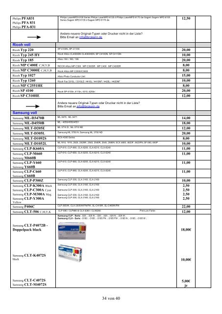 Ankaufliste volle Toner Tintenpatronen Patronen September2017