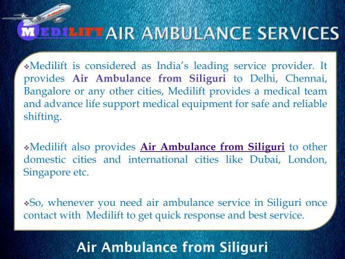 Air Ambulance from Siliguri