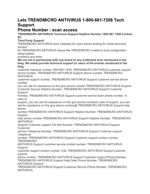 TRENDMICRO  INSTALLATIONS\SET-UP CONTACT ☎ 1:800:681 :7208 TRENDMICRO  TEC*H SUPP0RT CARE