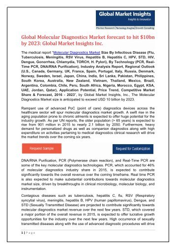 Molecular Diagnostics Market to grow at 8.1