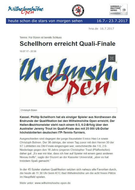 Dokumentation Wilhelmshöhe Open 2017