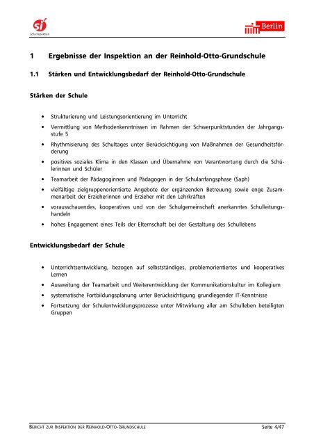 Bericht zur Schulinspektion 2009 - Reinhold-Otto-Grundschule