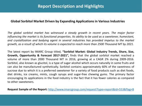 Global Sorbitol Market Share, Size, Trends and Forecast 2017-2022