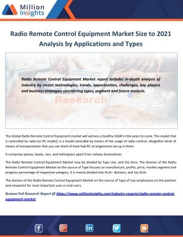 Radio Remote Control Equipment Market Size to 2021 Analysis by Applications and Types