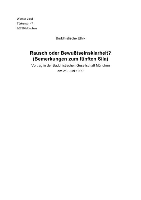 Rausch oder Bewußtseinsklarheit? (Bemerkungen zum fünften Sila)