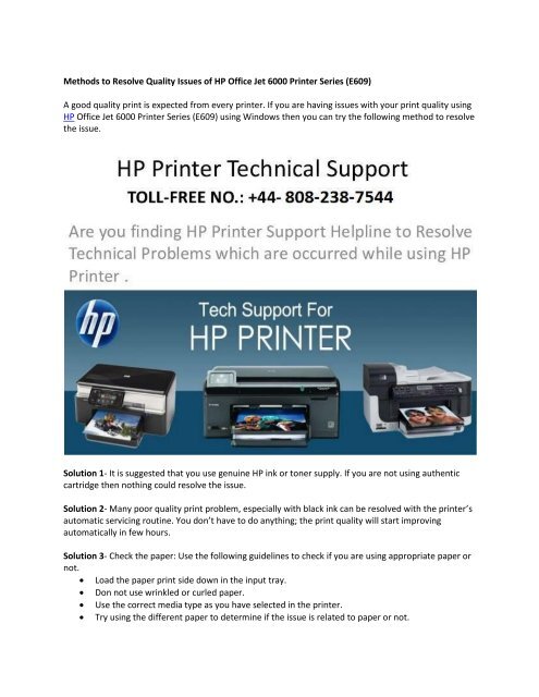 Methods to Resolve Quality Issues of HP Office Jet 6000 Printer Series (E609)