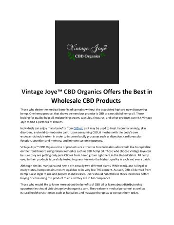 Vintage Joye™ CBD Organics Offers the Best in Wholesale CBD Products