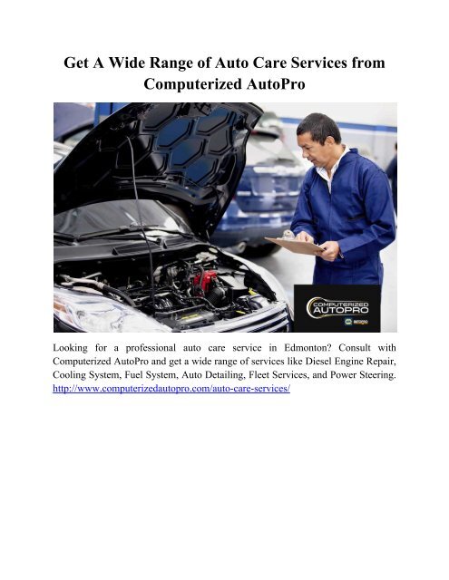 Get A Wide Range of Auto Care Services from Computerized AutoPro