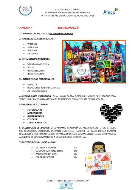 ACTIVIDADES 2017-2018 INGLÉS 4to GRADO