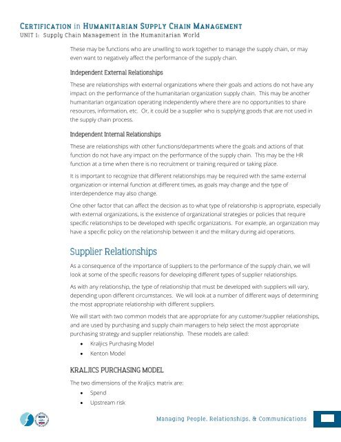 CHSCM 3.0 - Unit 1 - SCM in the Humanitarian World