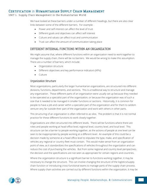 CHSCM 3.0 - Unit 1 - SCM in the Humanitarian World