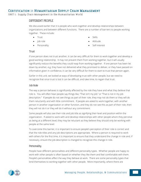 CHSCM 3.0 - Unit 1 - SCM in the Humanitarian World