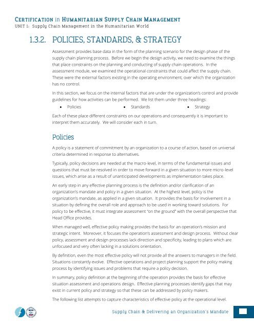 CHSCM 3.0 - Unit 1 - SCM in the Humanitarian World