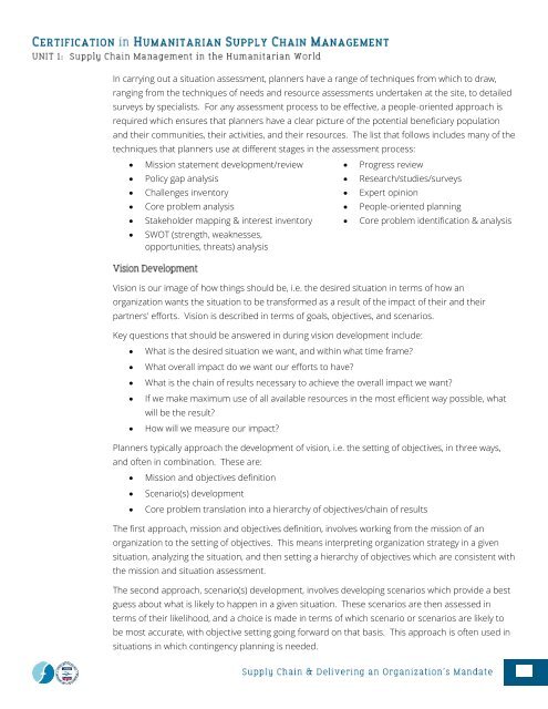 CHSCM 3.0 - Unit 1 - SCM in the Humanitarian World