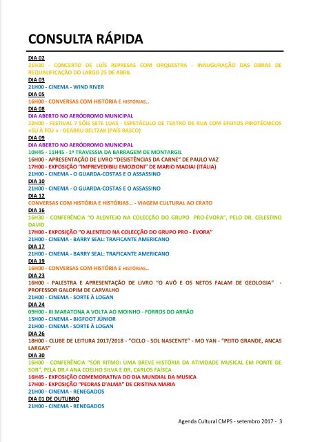 Agenda Cultural de setembro 2017