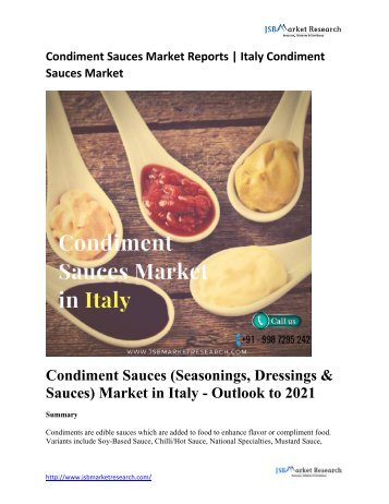 Condiment Sauces Market Reports | Italy Condiment Sauces Market