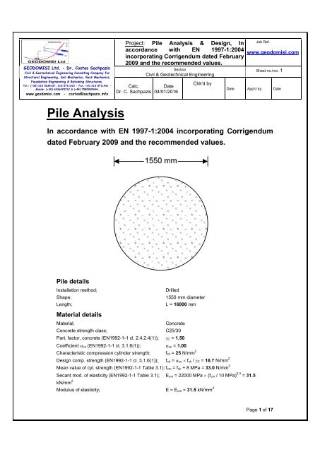 Sachpazis_Pile Analysis &amp; Design. Calculation according to EN 1997-1-2004
