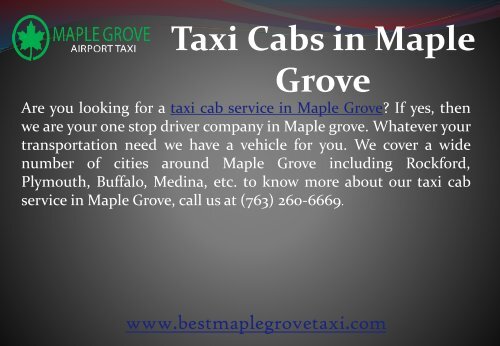 Taxi Cabs in Maple Grove
