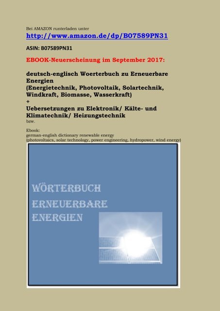 Erneuerbare Energien: Begriffe Uebersetzungen deutsch-englisch