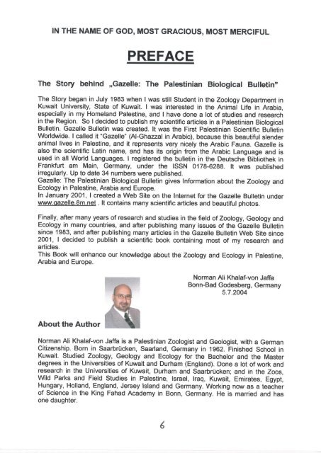Book. Gazelle: The Palestinian Biological Bulletin. A Scientific Journey in Palestine, Arabia and Europe between 1983 – 2004. by Norman Ali Khalaf-von Jaffa. 2004