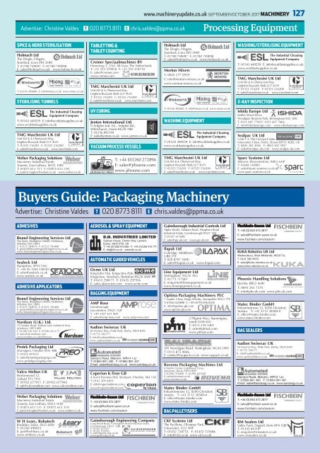 Machinery Update September \ October 2017