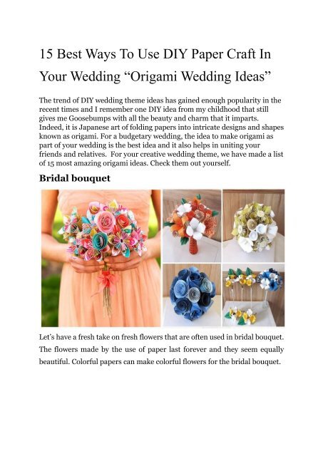 15 Best Ways To Use DIY Paper Craft In Your Wedding- A2zWeddingCards