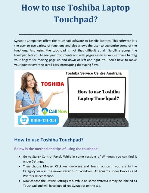 How to use Toshiba Laptop Touchpad?