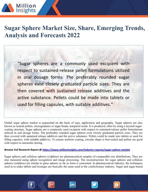 Sugar Sphere Market Size, Share, Emerging Trends, Analysis and Forecasts 2022