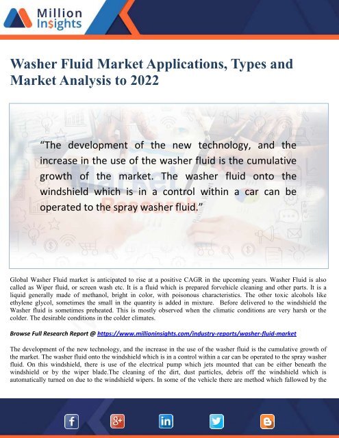 Washer Fluid Market Applications, Types and Market Analysis to 2022