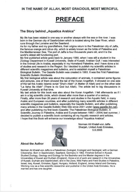 Book: Aquatica Arabica. An Aquatic Scientific Journey in Palestine, Arabia and Europe between 1980 - 2005. By: Norman Ali Khalaf-von Jaffa. 2005