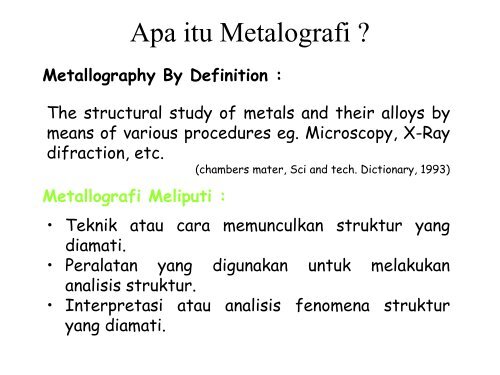 Basic Metallography ( Bapak Ir. Nizhamul Latif, M.Sc)