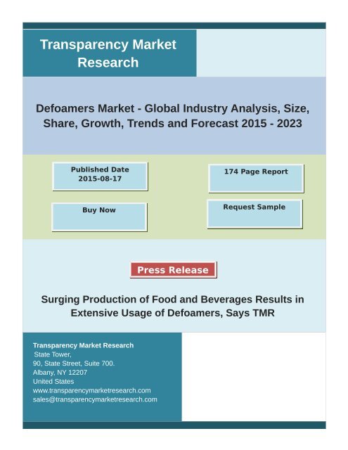 Defoamers Market : Growth, Demand, Supply, SWOT, Consumption, ROI to 2023