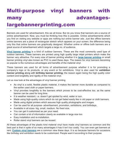 Multi-purpose vinyl banners with many advantageslargebannerprinting.com