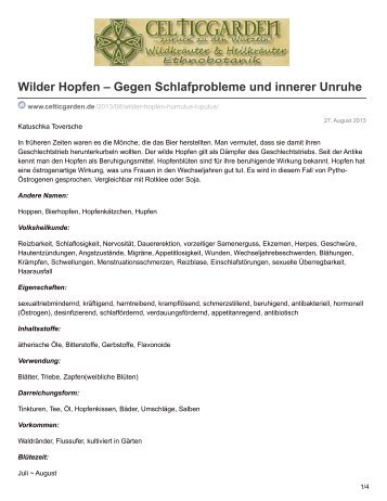 Wilder Hopfen - gegen Schlafprobleme und innerer Unruhe