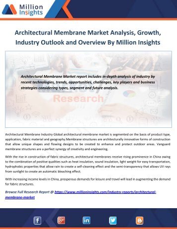 Architectural Membrane Market Analysis, Growth, Industry Outlook and Overview By Million Insights